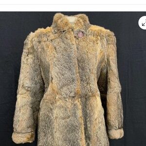 Wmns 80s Vintage Brown Soft Plush Genuine Rabbit Fur Mock Neck Coat Jacket Sz M